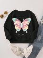 Young Girl 1pc Butterfly & Letter Graphic Sweatshirt