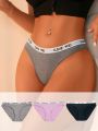 3pack Letter Tape Waist Contrast Binding Brief