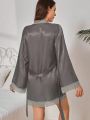 Women's Loose Fit Lace Patchwork Front Open Sleepwear Robe