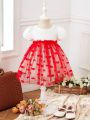 Baby Girls' Romantic Heart Mesh Tutu Dress, Suitable For Daily And Casual Wear In Spring