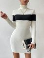 SHEIN Frenchy Women's Color Block Turtleneck Sweater Dress