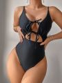 SHEIN Swim Vcay Women's Front Tie One Piece Swimsuit Monokini, No Steel Ring