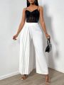 SHEIN SXY Women's Solid Color Wide-leg Pants With Loose Fit And Folded Pleats For Casual Wear