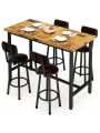 5 Piece Dining Table Set, Modern Counter Height Dining Table With 4 Chairs, Wooden Table with 4 PU Upholstered Chairs, Home Kitchen Table and Chairs Set Perfect for Kitchen, Breakfast Nook, Small Spaces