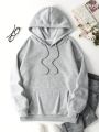 Women's Skull Printed Grey Long Sleeve Hoodie With Front Kangaroo Pocket