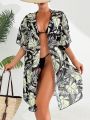 SHEIN Swim Classy Tropical Print Kimono Blouse