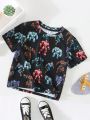 SHEIN Cute And Comfortable Cartoon Character Pattern Knitted Short-Sleeved Top For Boys