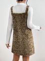 SHEIN Essnce Leopard Plush Women's Spaghetti Strap Dress