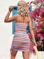 SHEIN WYWH Women's Striped Twisted Strap Cami Top And Skirt Two Piece Set