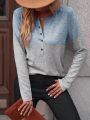 SHEIN LUNE Contrast Color Long Sleeve Casual T-shirt