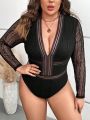 SHEIN Privé Plus Plunging Neck Lace Bodysuit