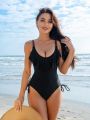 SHEIN Swim Chicsea Women's Off Shoulder Ruffle Decor Strap One Piece Swimsuit