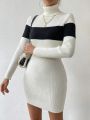 SHEIN Frenchy Women's Color Block Turtleneck Sweater Dress