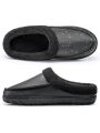 Mens Leather Slippers Comfy Handmade Stitch Slip-on House Shoes Warm Fur Lined Rubber Sole Indoor Outdoor