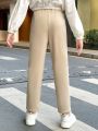 SHEIN Kids Cooltwn Big Girls' Plaid Detail Casual Long Pants