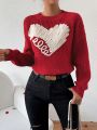 SHEIN LUNE Casual Women's Love Heart Patchwork Drop Shoulder Sweater