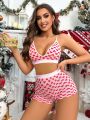 SHEIN Christmas Heart Print Lingerie Set