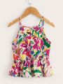 SHEIN Kids SUNSHNE Girls Floral Print Peplum Hem Cami Top