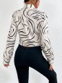 SHEIN Privé Zebra-striped Wrap Casual Shirt