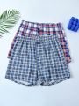 2pcs/Set Men'S Loose Fit High-Waisted Plaid Boxer Shorts