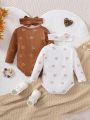 Baby Fashionable Casual Printed Bodysuit With Round Neckline