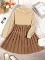 Teen Girl Casual And Elegant Waisted Pleated Dress Set With Crop Jacket