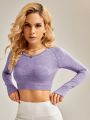 SHEIN Leisure Seamless Raglan Sleeve Crop Sports Tee