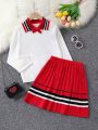 SHEIN Kids HYPEME Girls' (big) Striped Sweater And Skirt Sweater Set