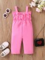 Baby Girl Pink Valentine's Day Bowknot Decor Strap Romper