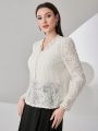 SHEIN Modely Lace V-Neck Long Sleeve Shirt