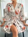 Women's Floral Print Belted Robe