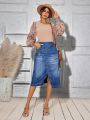 SHEIN Privé Women'S Wrap Denim Skirt