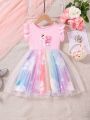 SHEIN Kids QTFun Toddler Girls' Cute Dreamy Mesh Bubble Dress