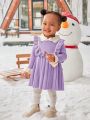 SHEIN Infant Girls' Long Sleeve Collar Cute Casual Knit Sweater Dress