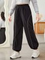 Teen Girl Contrast Piping Drawstring Waist Pants