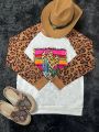 Leopard & Cactus Print Raglan Sleeve Sweatshirt