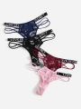 4pack Floral Lace Letter Tape Panty