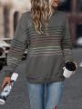 SHEIN LUNE Striped Print Drop Shoulder Sweatshirt