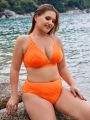 SHEIN Swim Basics Plus Size Solid Color Swimwear Set