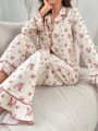 Ditsy Floral Print Contrast Piping PJ Set