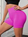 Yoga Trendy Solid Color Wide Elastic Seamless Sports Shorts