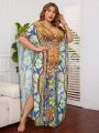 SHEIN Swim Vcay Plus Size Printed Batwing Sleeve Cover Up