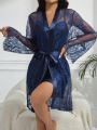 Women'S Lace Long Sleeve Robe And Cami Nightgown Pajama Set