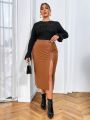 SHEIN Privé Women'S Plus Size High Slit Skirt