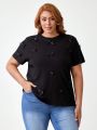 Oxana Women'S Plus Size Black T-Shirt With Ribbon Bows
