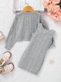 SHEIN Kids HYPEME Toddler Girls' Knitted Solid Cardigan Sweater Top And Vest Dress Set