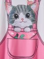 SHEIN Kids EVRYDAY Cat And Pinafore Pattern Print Short Sleeve Dress