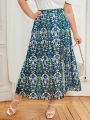 SHEIN Frenchy Plus Size Women'S Flower Print Skirt