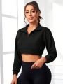 Daily&Casual Half-Zip Drop Shoulder Cropped Sweatshirt