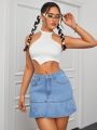 SHEIN ICON Pleated Denim Skirt